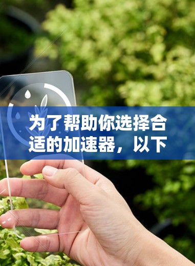 为了帮助你选择合适的加速器，以下是一些综合考虑的因素和推荐
