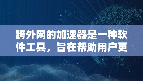 跨外网的加速器是一种软件工具，旨在帮助用户更快地访问外部网络上的网站。以下是对该工具的详细分析