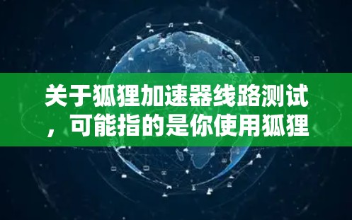 关于狐狸加速器线路测试，可能指的是你使用狐狸6进行车辆性能测试的线路测试部分。狐狸6是一种高性能的加速软件，通常用于提升车辆的加速性能，尤其是在驾驶测试、汽车 race（汽车竞赛）或维修测试等领域